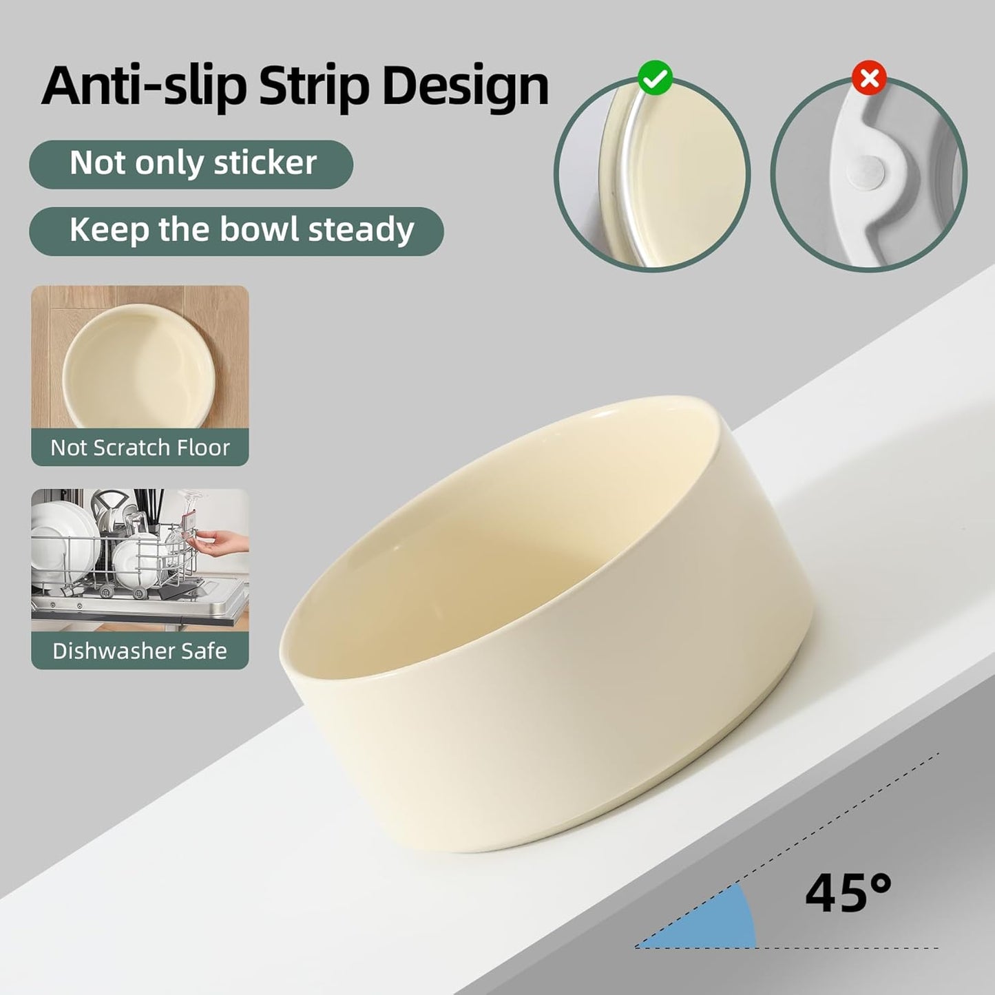 Ceramic Set of 2 Cat Bowls, Food and Water Bowls for Cats, Kitty, 2pcs Cat Dishes, Pet Feeder(5.1inch, 2 x Beige Bowls)