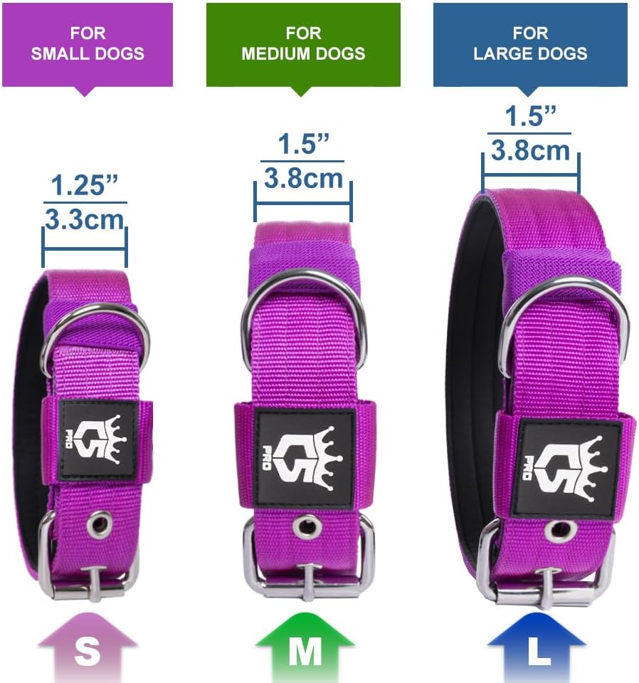 TSPRO Tactical Dog Collar 1.5 Inch Wide Thick Dog Collars with Heavy Duty Metal Buckle, Durable, Strong, Adjustable for Medium to Large Dogs (Silver M)