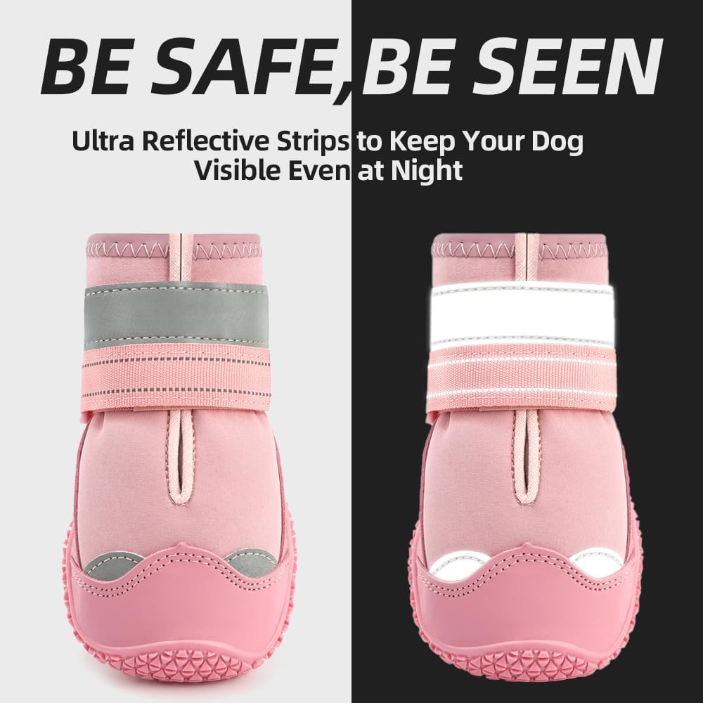 Dog Shoes for Large Dogs, Medium Dog Boots & Paw Protectors for Hardwood Floors, Outdoor Dog Booties for Hot Pavement Winter Snow Hiking, Waterproof Dog Shoes with Reflective Strips Size 4