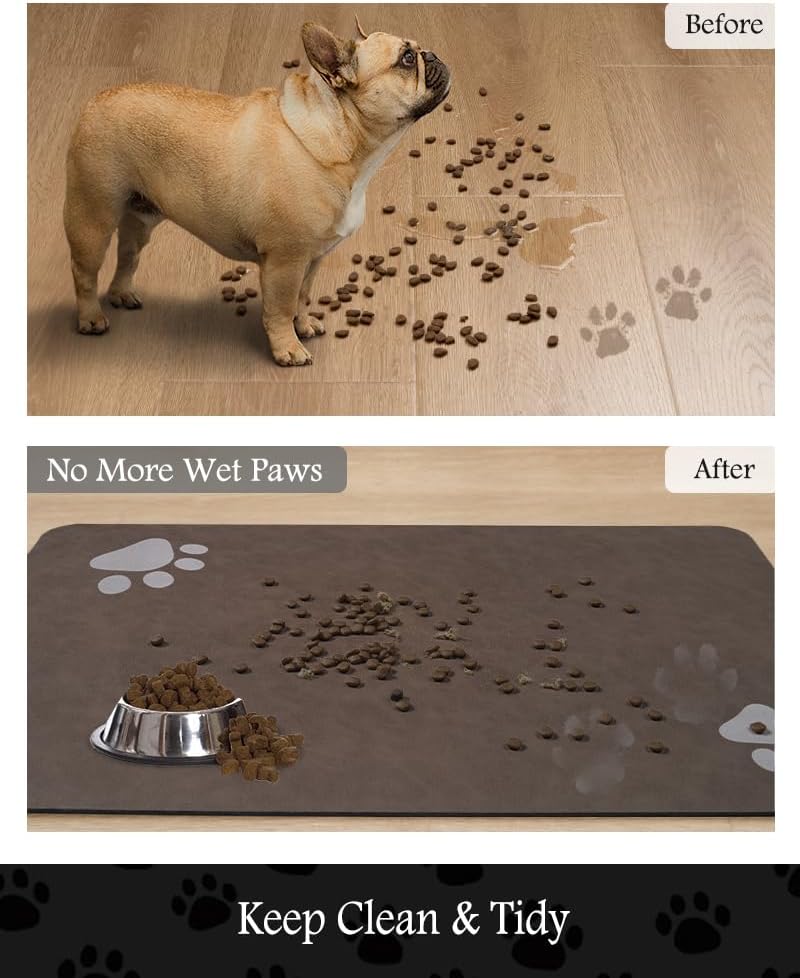 Pet Feeding Mat-Absorbent Dog Mat for Food and Water Bowl-No Stains Quick Dry Water Dispenser Mat-Dog Accessories Pet Supplies-Bowl for Messy Drinkers（Brown,12"x19"