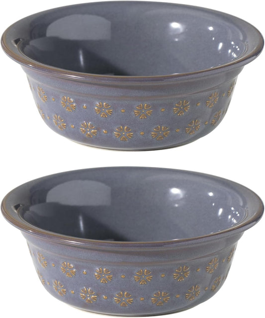 Ceramic 7.1inch Set of 2 Dog Bowls for Medium and Large Dog, 2pcs Basic Food and Water Dishes for Replacement, Wide Opening Rounded Edge (2 Bowls, Reactived Glaze -Grey)