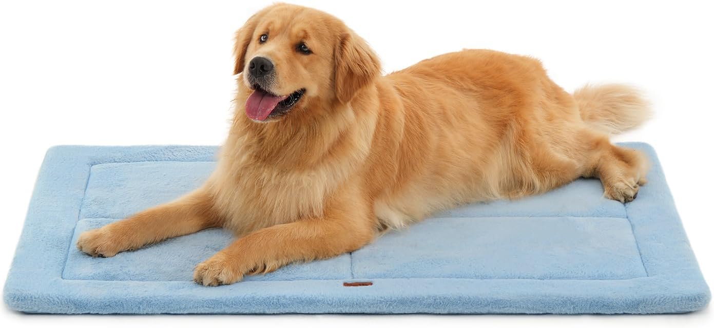 Made4Pets Dog Crate Pad Bed for Large Dogs, Washable & Reversible, Anti-Slip Kennel Mat for Cozy Sleeping, Soft Fluffy Dog Bed for Indoor & Outdoor Use, 41"x29", Blue