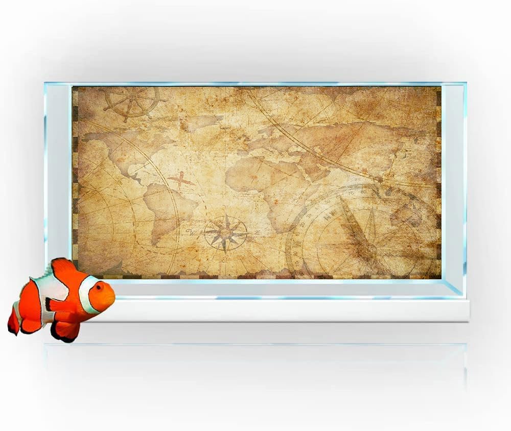 48X20IN Retro Old Travel World Map Terrarium Background, Art Parchment Pirate Treasure Map Reptile Habitat Background with 10EVA Double-Sided Tape