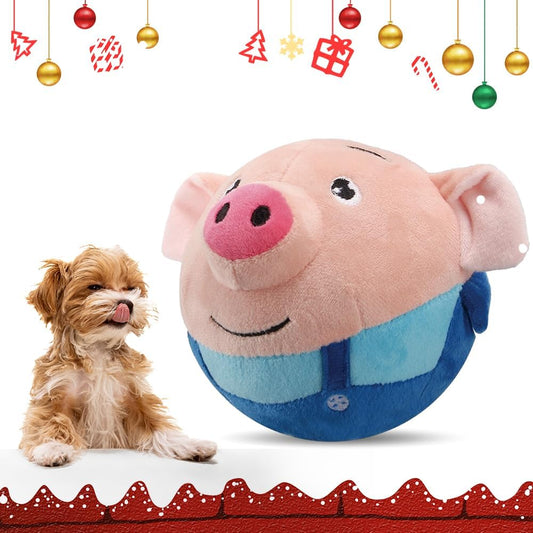 2025 Upgrade Active Moving Pet Plush Toy, Squeaky Dog Ball Toy Interactive Dog Toy for Boredom Pet Bouncing Ball Plush Toy, Pig Plush Sound Electronic Dogs Toy Pets Balls Toy