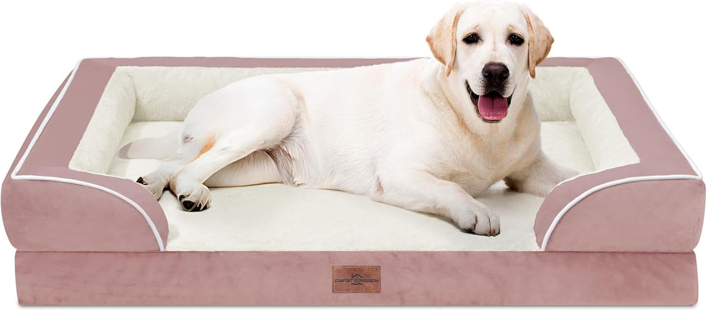 Comfort Expression Waterproof Orthopedic Dog Beds Jumbo Breed, Extra Large Dog Beds, PV Washable Pet Sofa Couch with Removable Cover & Non-Slip Bottom(Pink)