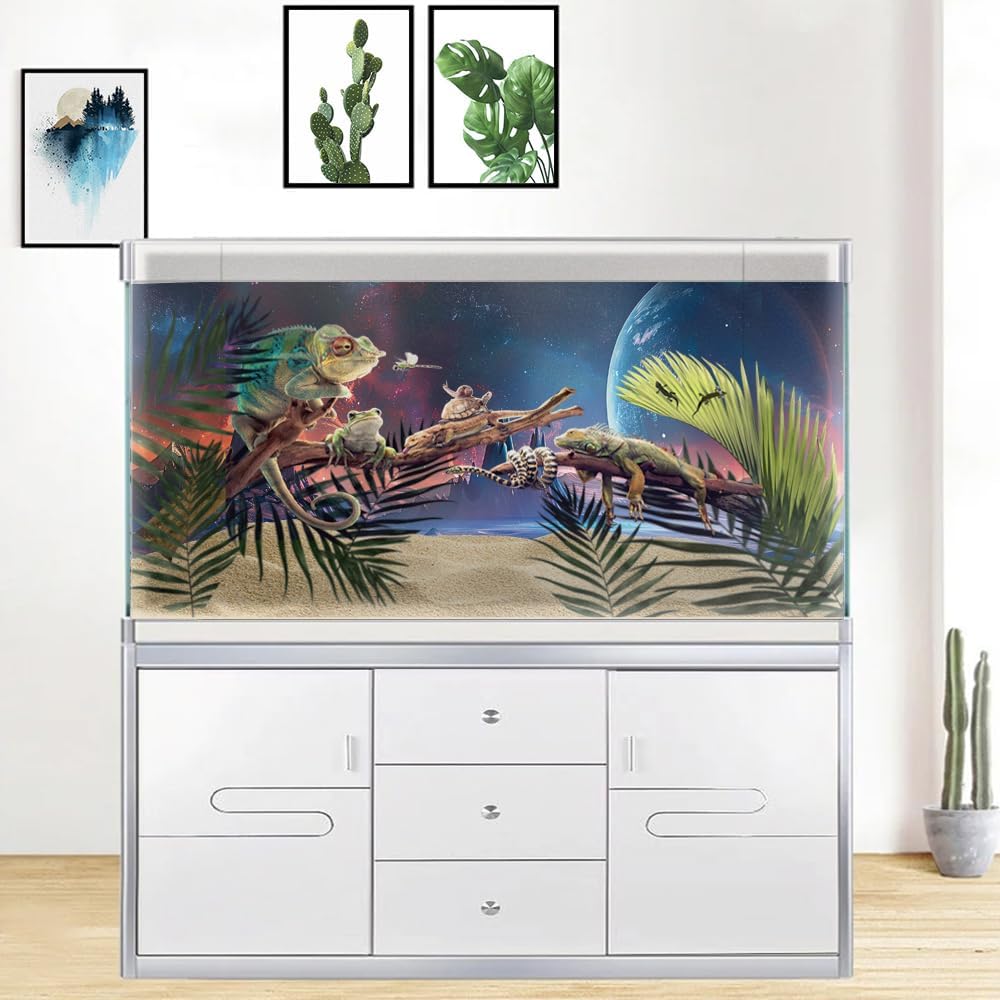 Scarlet Cosmic Aquarium Background,Cool Galaxy Parallel Space Themed Fish Tank Background, Tropical Desert Terrarium Background 24X16IN with 8 EVA Double-Sided Tape