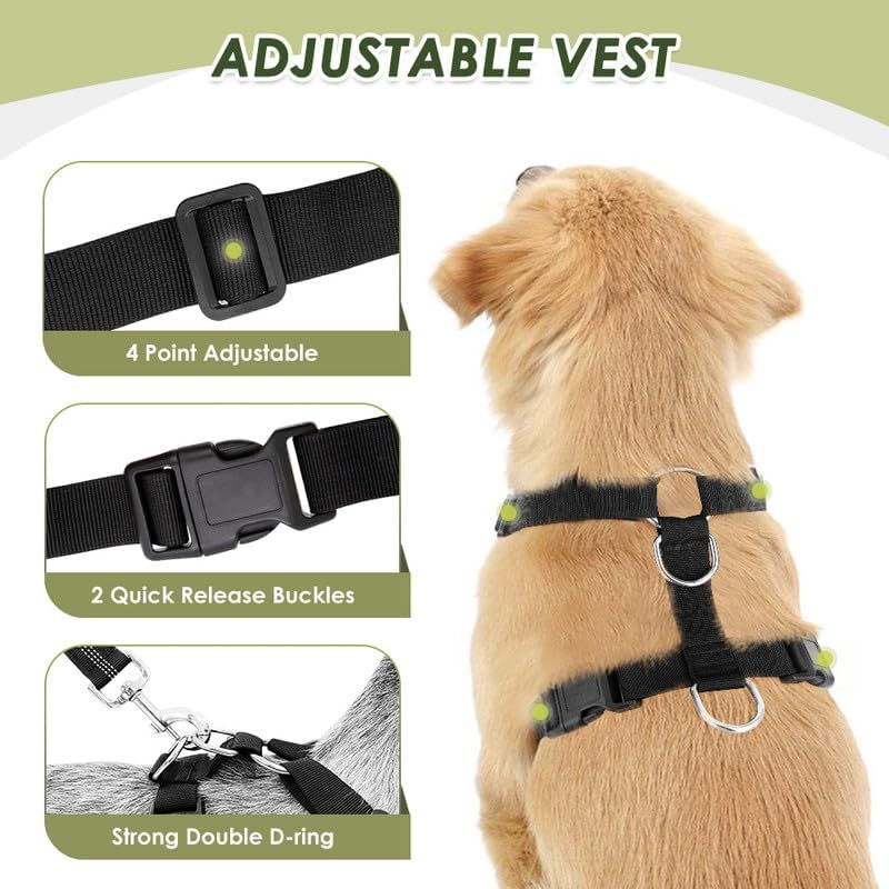 SlowTon Dog Seat Belt Harness for Car, Dog Car Harness Adjustable Mesh Breathable & Dog Seatbelt Safety Tether with Elastic Bungee for Small Medium Large Pets(Green, Double Clip, S)