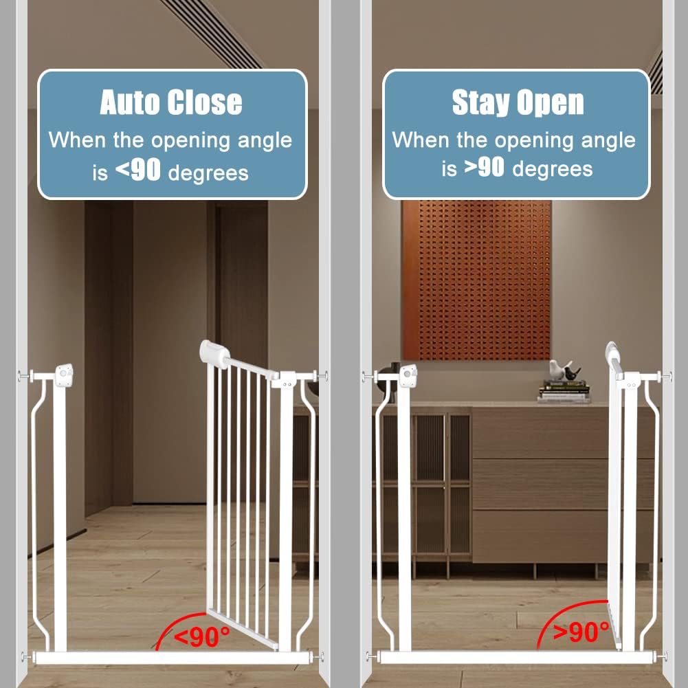Narrow Baby Gate 24 to 29 Inch Wide Pet Gate Pressure Mounted No Drill Safety Gate Walk Through Metal Child Gate for Kids Stairs or Pets Indoor White