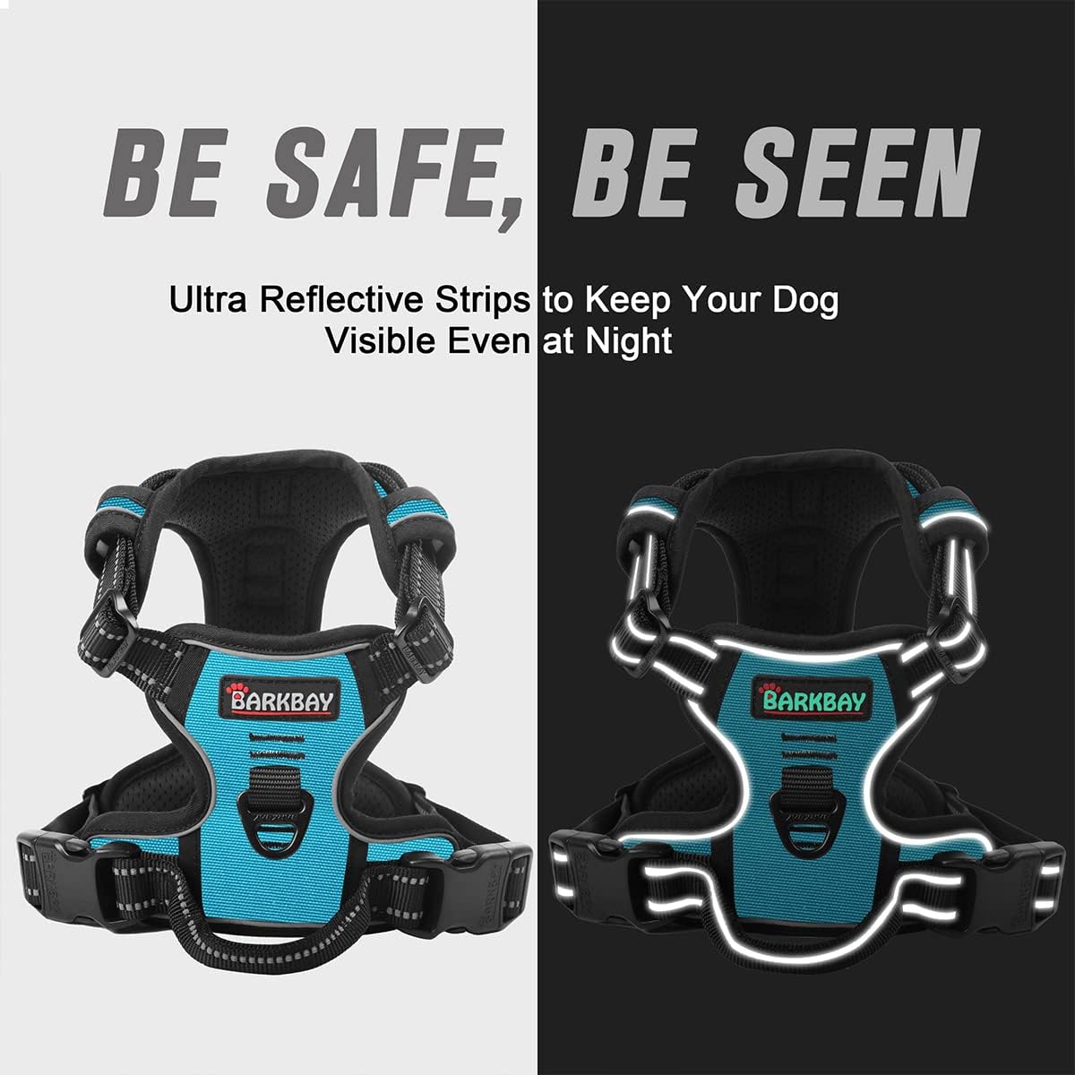 BARKBAY No Pull Dog Harness Front Clip Heavy Duty Reflective Easy Control Handle for Large Dog Walking(Blue,XL)