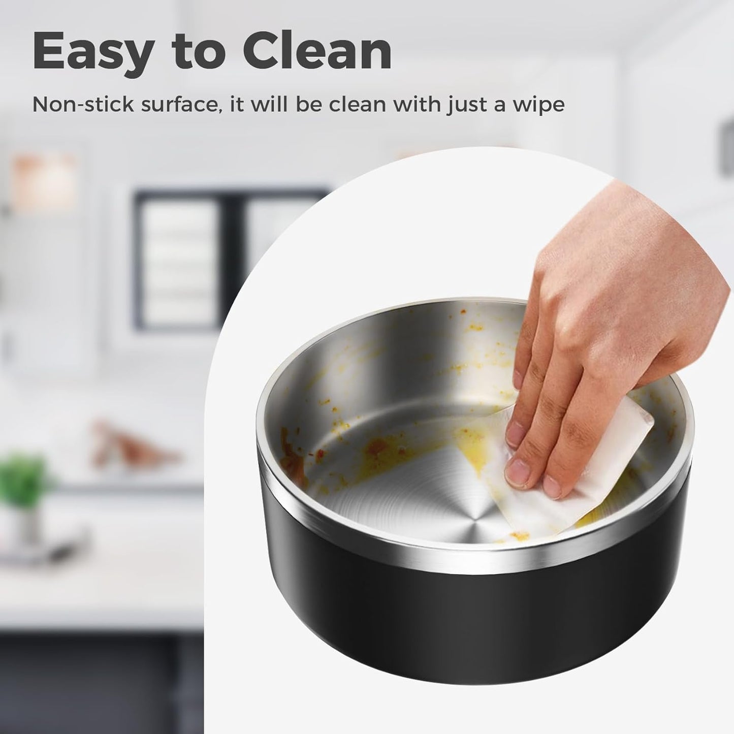 Dog Bowl, Stainless Steel Dog Food and Water Bowl with Non Slip Quiet Bottom, Easy to Clean, Dishwasher Safe, 64oz, Black
