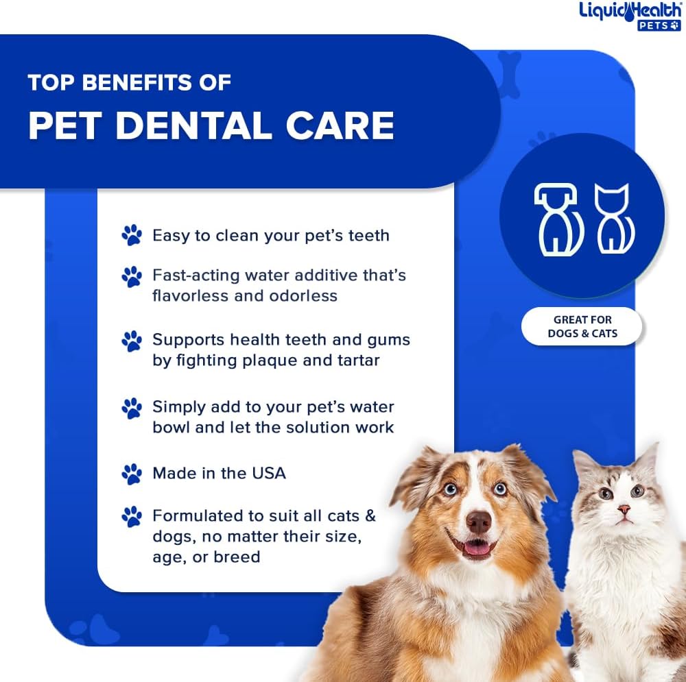 LIQUIDHEALTH Pet Dental Care Water Additive for Dogs & Cats - Fast Acting Pet Bad Breath Freshener, Dog Mouth Wash, Animal Oral Dental Rinse, Plaque & Tartar Teeth Cleaning Solution (2-Pack)