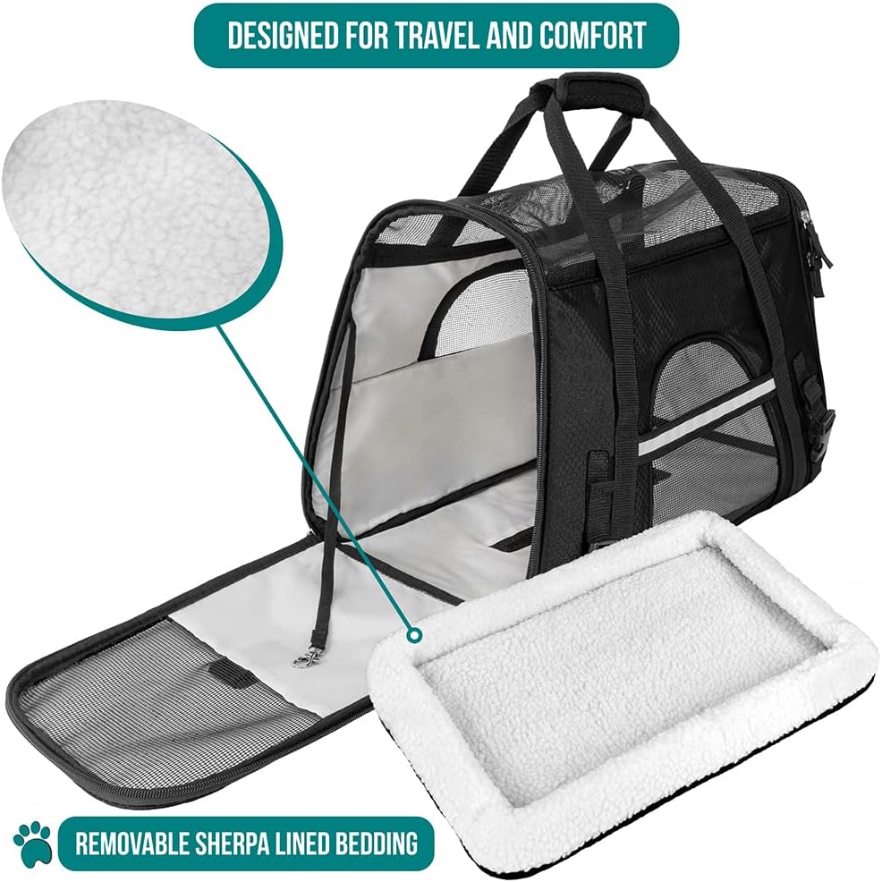 PetAmi Airline Approved Pet Carrier for Cat, Soft Sided Dog Carrier for Small Dogs, Cat Travel Supplies Accessories for Indoor Cats, Ventilated Pet Carrying Bag Medium Large Kitten Puppy, Small Black