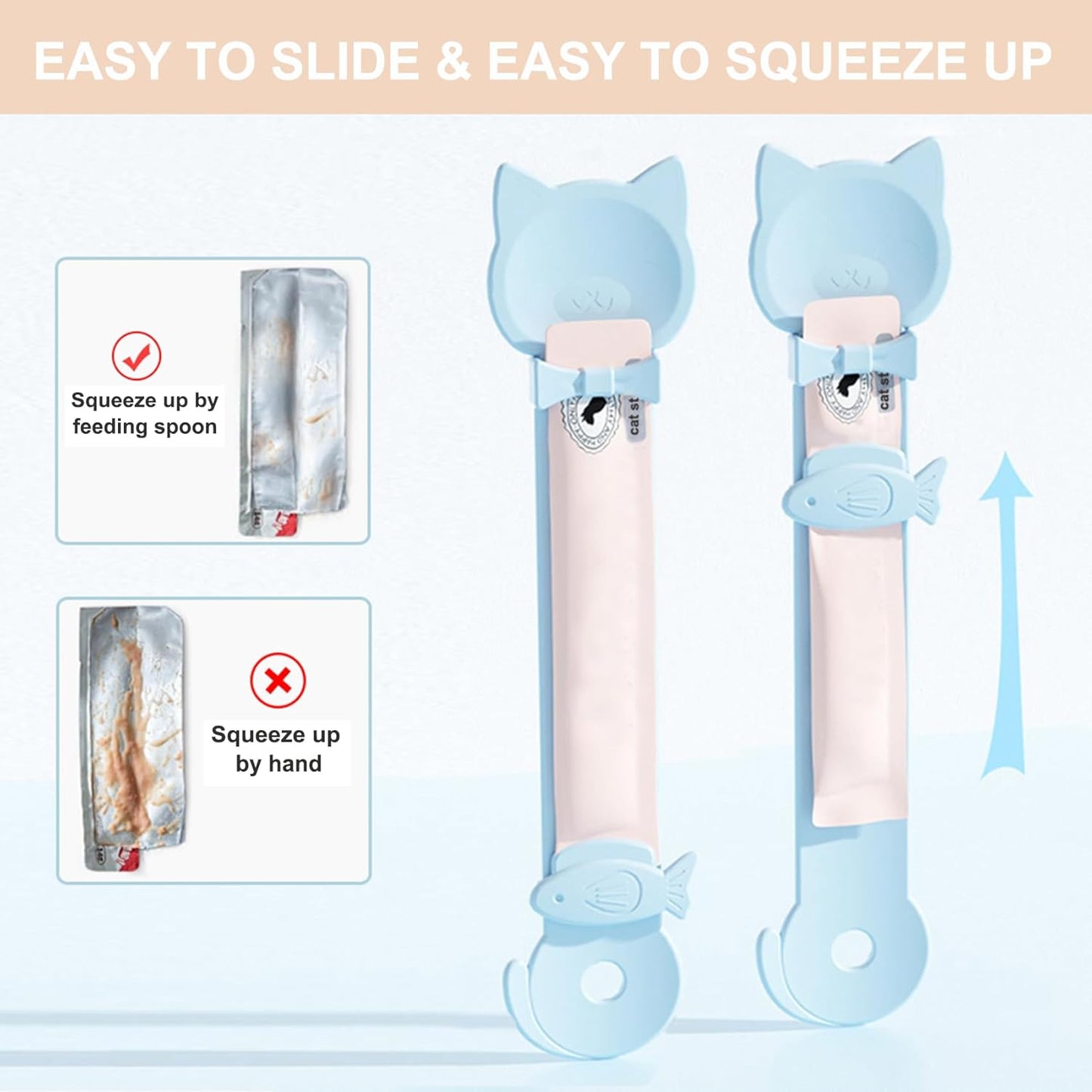 PETPAWLOVELY-3PCS Cat Treat Spoon Squeeze,Cat Strip Feeder spoon,Multi-Function Cat Treat Dispenser,Easy Feeding Cat Spoon for Licky Treats,Cat Food Spoon for Wet Food(3 Color)
