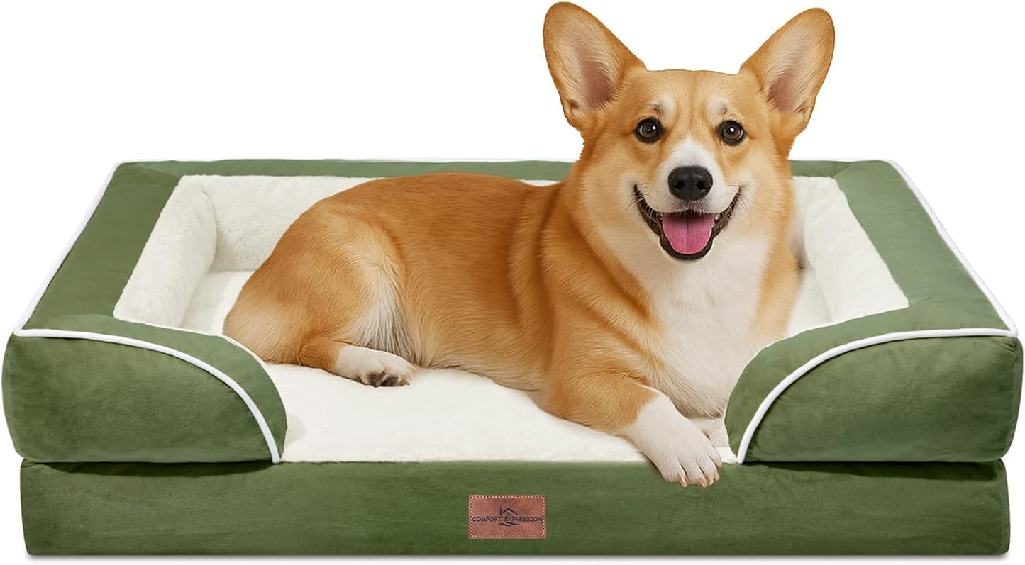 Comfort Expression Medium Dog Beds Waterproof Orthopedic Foam Dog Sofa Beds for Medium Large Dogs Comfy Pet Bed with Washable Removable Cover & Non-Slip Bottom(Medium,Light Green)