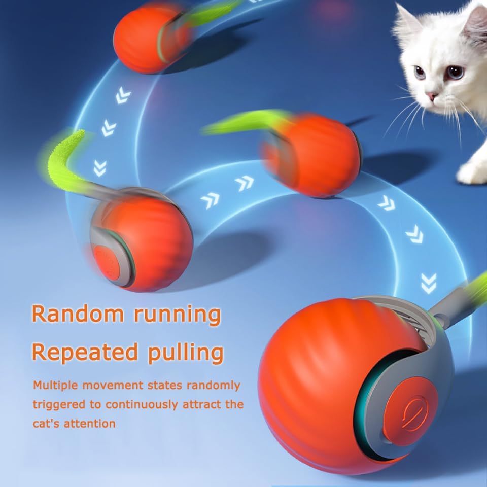 Interactive Cat Toy Ball,Speedy Tail2.0 Cat Toy,Automatic Interactive Cat Toys for Indoor Cats with 2 Tails,2Speeds Rechargeable Cat Enrichment Toys for Small/Medium/Large Cats to Keep Them Busy(Blue)