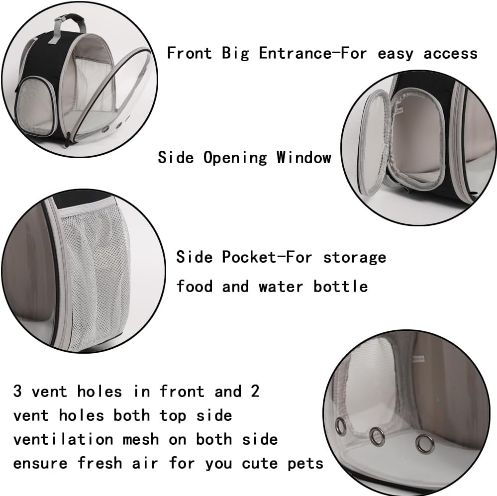Guinea Pig Backpack Carrier, Reptile Outdoor Used,Bearded Dragon Carrier Backpack with Clear Bubble Window,Small Animal Travel Backpack for Hedgehog Rat Parrot, Airline Approved (Grey, Backpack)