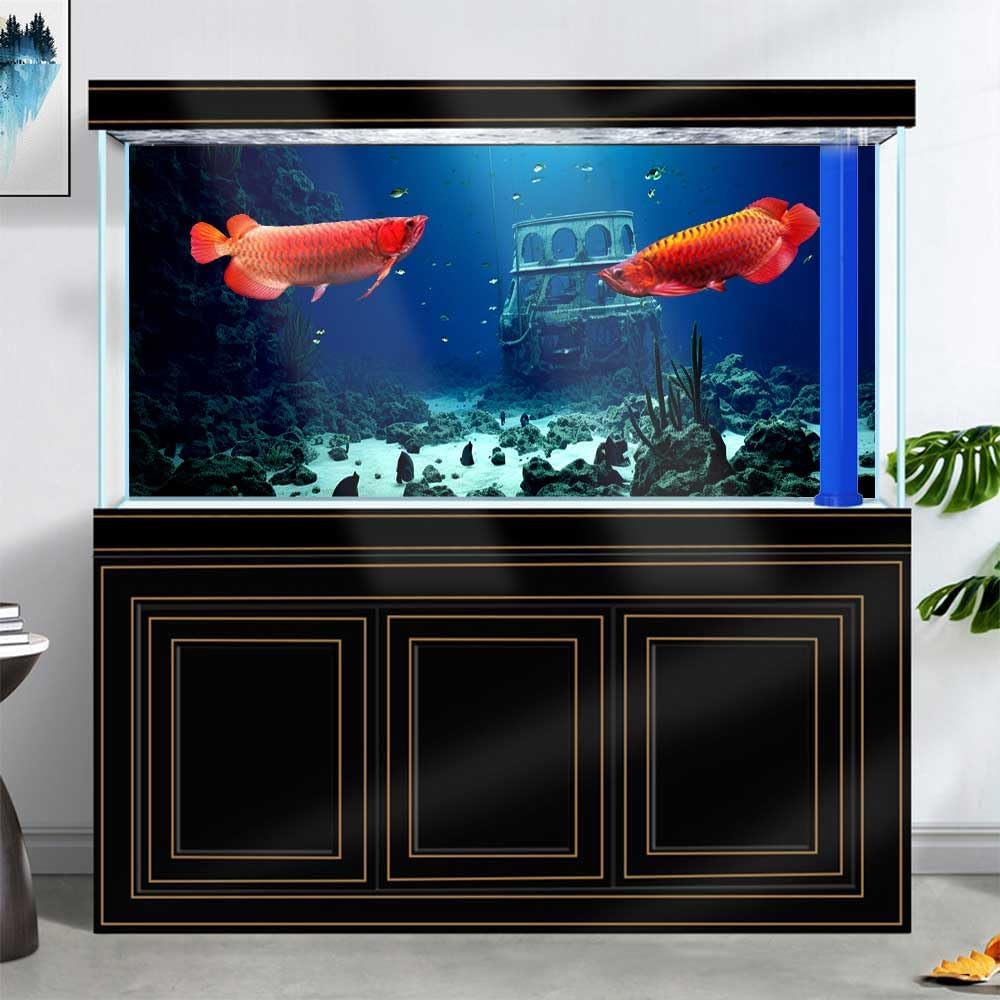 24X16IN Natural Underwater Aquarium Background, Pictures 3D Fish Reef Fish Tank Decoration Background, with 8 EVA Double-Sided Tape