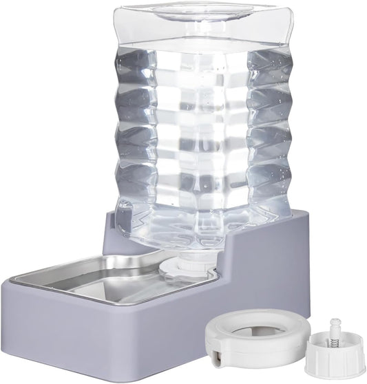 Automatic Water Dispenser Large: Upgraded 100% BPA-Free 8L Light Gray Stainless Steel Bowl Gravity Waterer for Medium/Large Pets