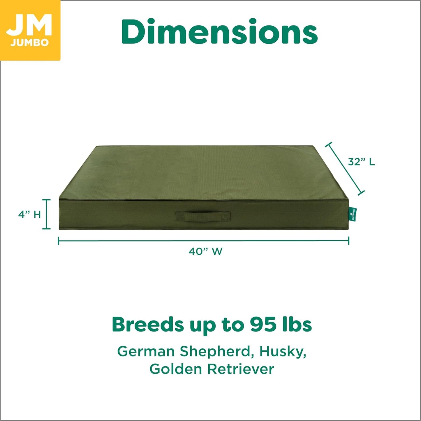 FurHaven Cooling Dog Bed – XL Foam Mattress for Joint Pain Relief, Waterproof Liner, Removable Washable Cover, Durable for Outdoor Use, Deluxe Grid Indoor/Outdoor Bed – Green, Jumbo
