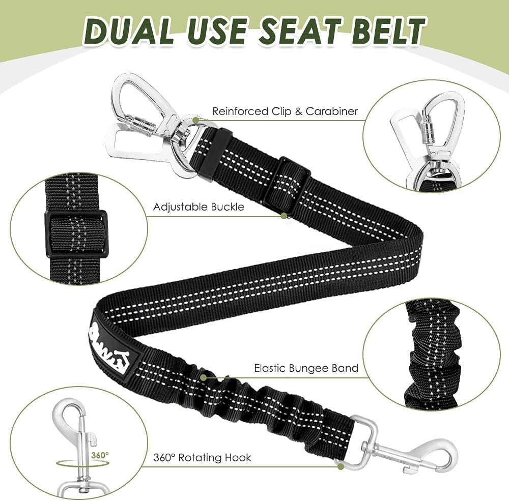 SlowTon Dog Seat Belt Harness for Car, Dog Car Harness Adjustable Mesh Breathable & Dog Seatbelt Safety Tether with Elastic Bungee for Small Medium Large Pets(Blue, Double Clip, S)