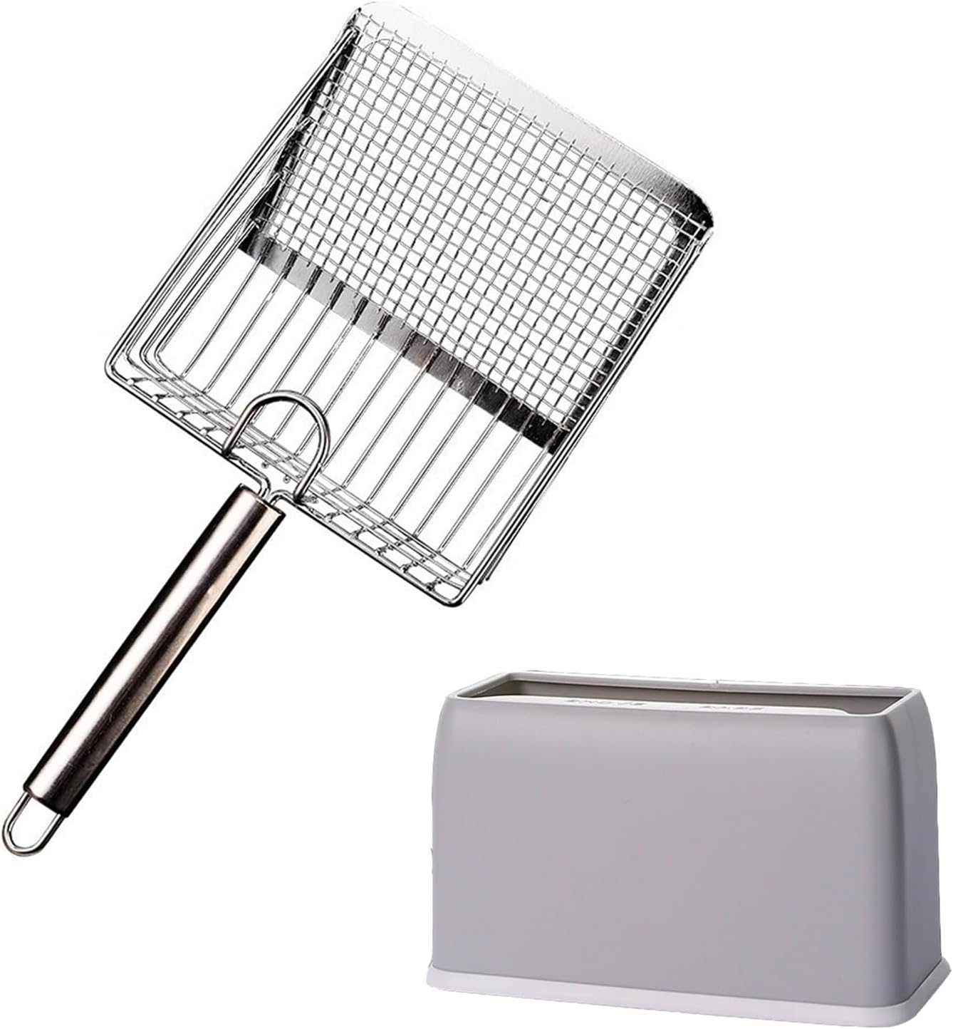 Cat Litter Scoop, Metal Scooper, Deep Shovel, Ergonomic Handle, Kitten Poop Sifting, Durable, Heavy Duty Speed Sifter, for Litter Box （Silvery-Gray）