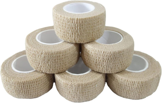 6 Pack 1" x 5 Yards Self Adhesive Bandage Wrap Breathable Cohesive Vet Wrap for Pets, Elastic Self-Adherent Tape for Sports, Wrist, Ankle (Skin Color)