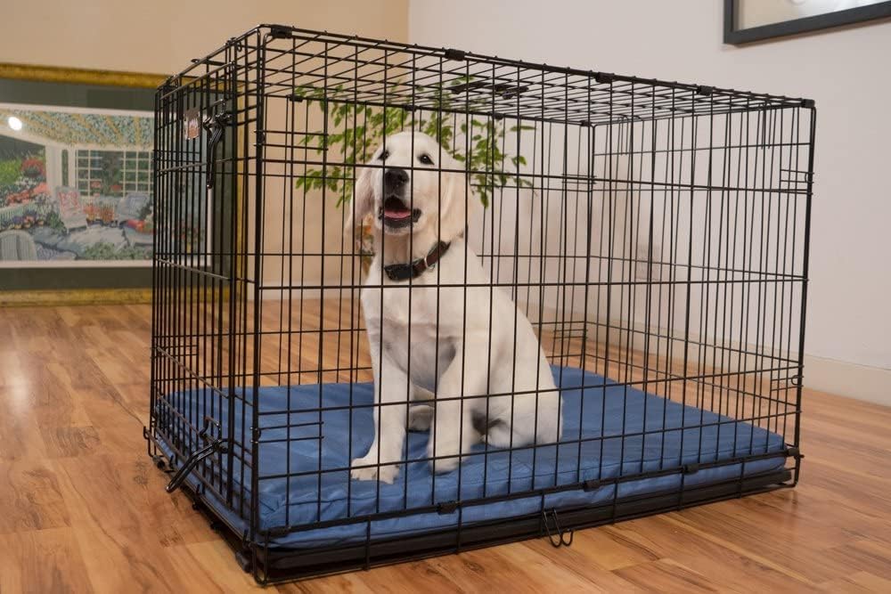 K9 Ballistics Tough Ripstop Orthopedic Dog Crate Bed - Durable Pad with Washable Cover, for Wire Crates, Tie-Downs Included, Size: Medium 35"x22", Sandstone