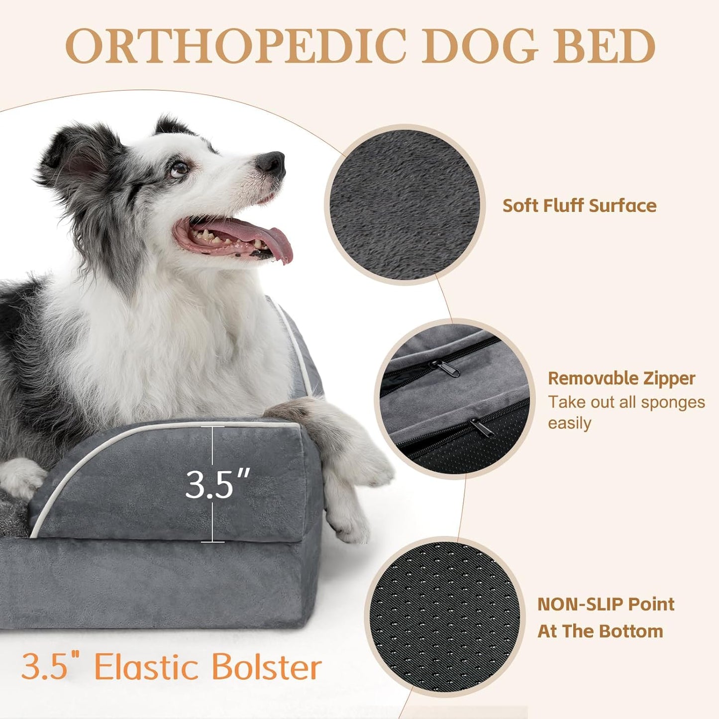 Comfort Expression Small Dog Beds Waterproof Cat Beds Orthopedic Foam Sofa Beds for Small Dogs Comfy Pet Bed with Washable Removable Cover & Non-Slip Bottom(XX-Small,Dark Grey)