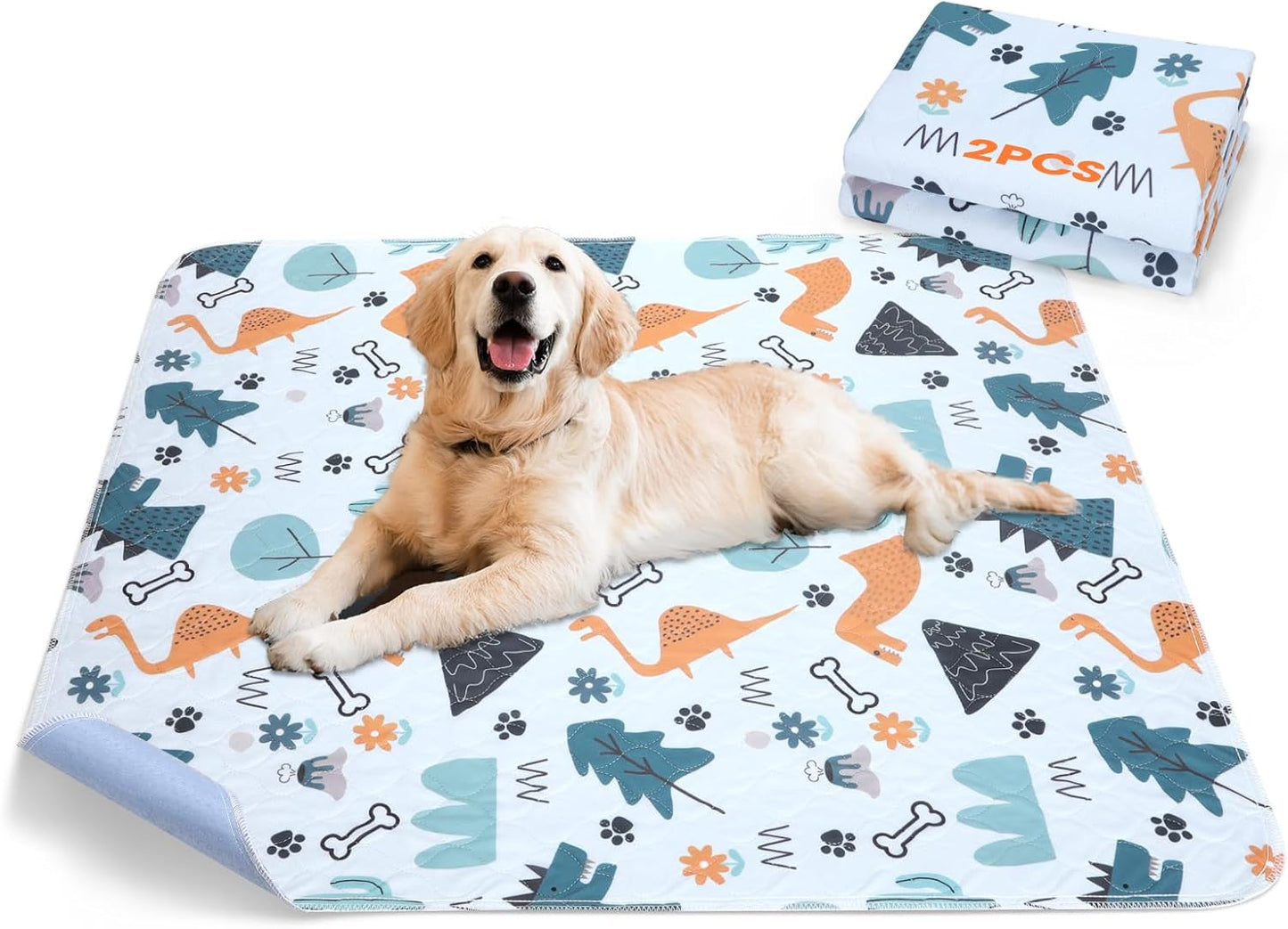 FURTIME Washable Pee Pads for Dogs, 2 Pack Large 34"x36" Super Absorbent Reusable Puppy Pads, 100% Waterproof Non-Slip, Whelping Dog Playpen Crate Mat for Potty