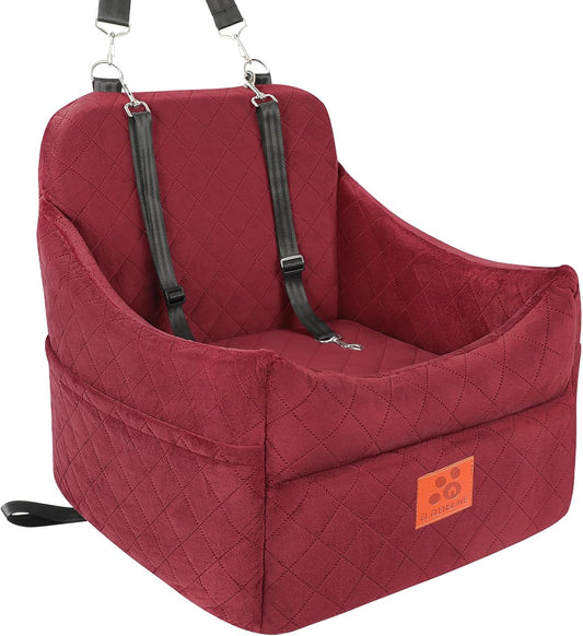 Dog Car Seat for Small/Medium Dogs, Dog Booster Car Seats with Thick Cushion for Dogs Under 35lbs, Detachable Washable Pet Car Seat with Storage Pockets, 2 Safety Belts(Red)