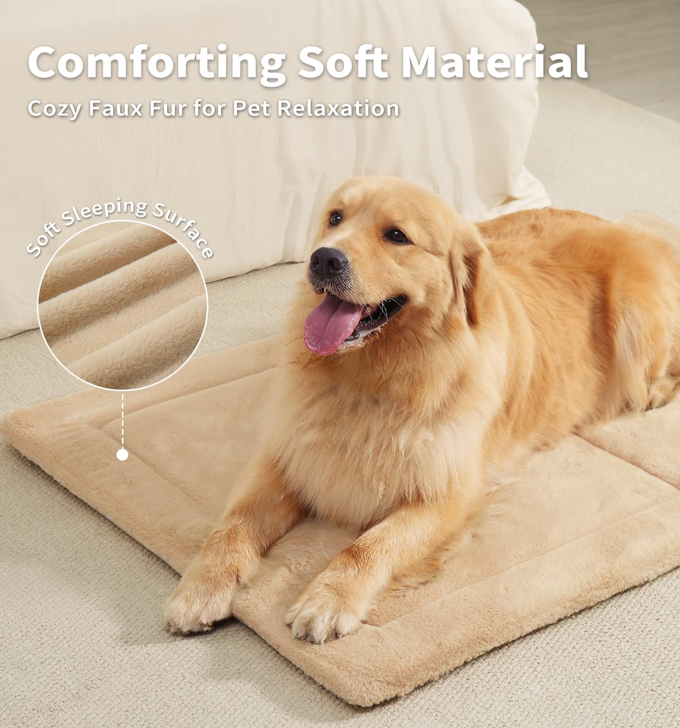 Made4Pets Dog Crate Pad Bed for Small Dogs, Washable & Reversible, Anti-Slip Kennel Mat for Cozy Sleeping, Soft Fluffy Dog Bed for Indoor & Outdoor Use, 24"x18", Khaki