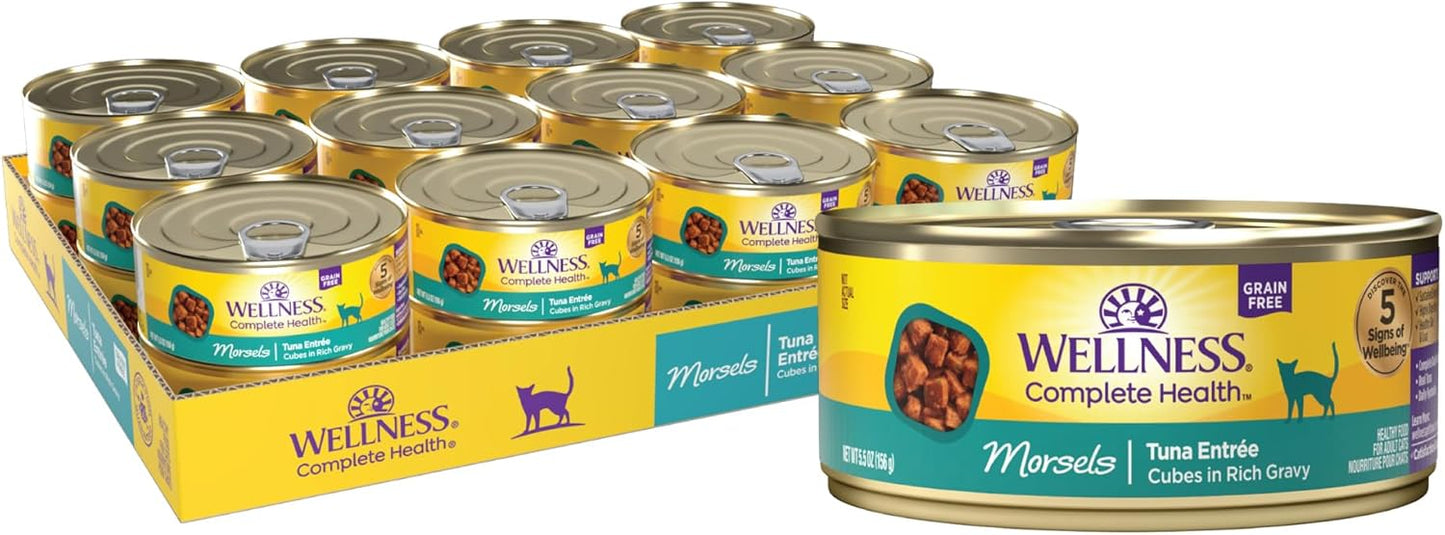 Wellness Complete Health Cubed Adult Wet Cat Food, Natural, Protein-Rich, Grain Free, 5.5 Ounce, 24 Pack, (Tuna Entrée)