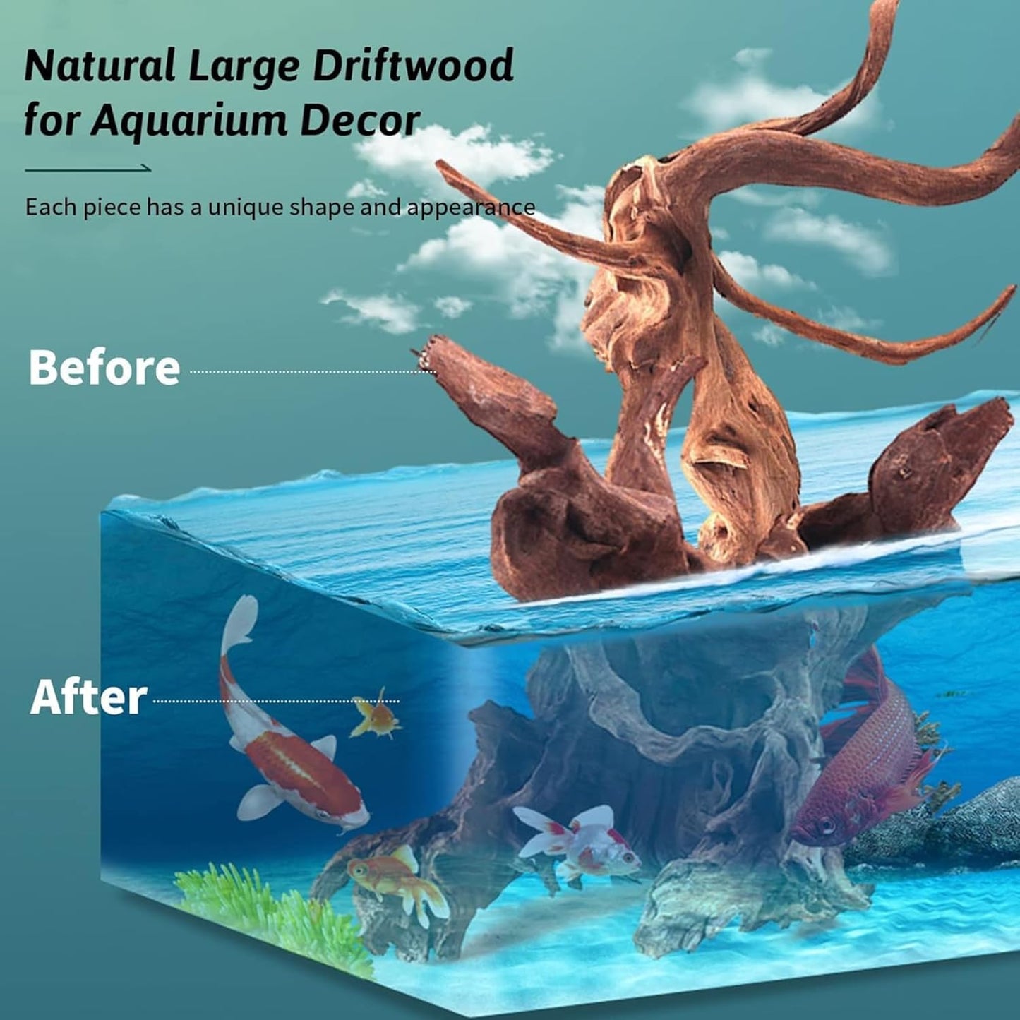 Hamiledyi Large Natural Driftwood for Aquarium 12-18 Inch Driftwood Branches Fish Tank Decoration Reptile Toy Assorted Size Reptile Habitat Decor Wood for Lizad (1 Pack)