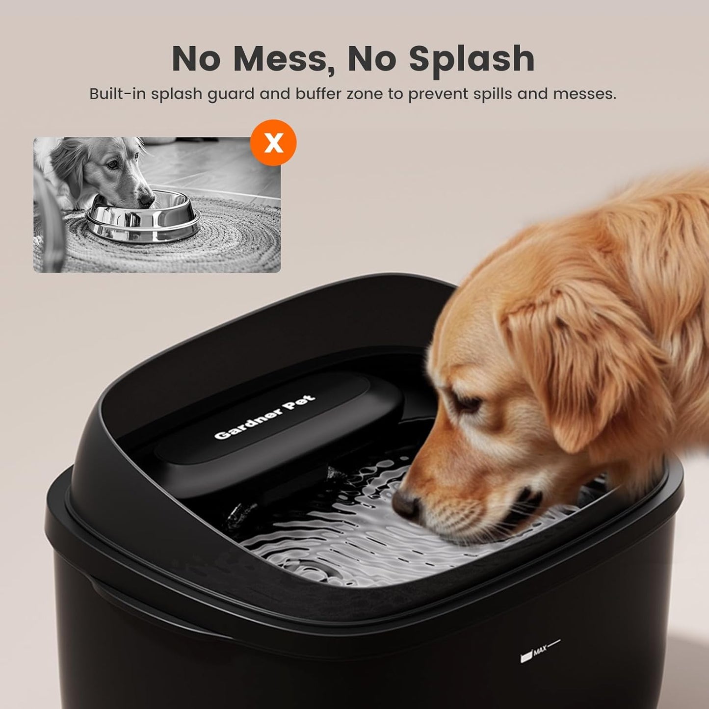 Gardner Pet Dog Water Fountain for Large Dogs, 8L/2.1Gal Large Capacity Automatic Dog Water Bowl Dispenser with Vortex Circulation, Maifan Stone Filter, Splash-Proof, Quiet Cat & Dog Water Bowl