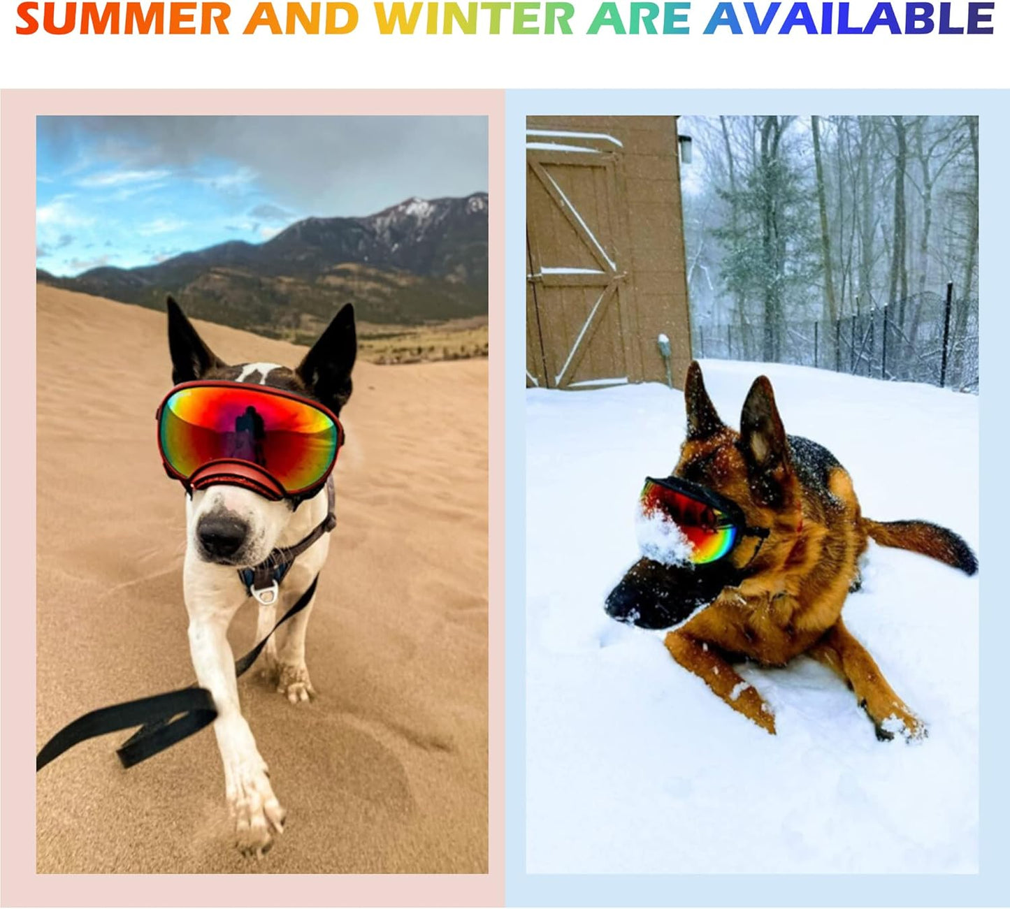 Large Dog Sunglasses with Adjustable Strap UV Protection, Winproof Puppy Sunglasses, Suitable for Medium-Large Pet Glasses, Dogs Eyes Soft Goggles, Khaki Colours
