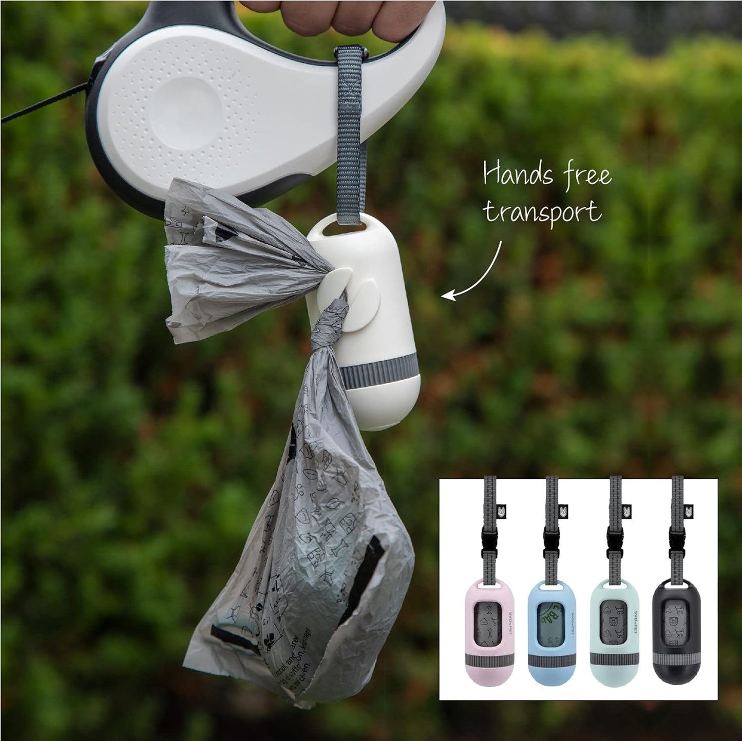 SVD.PET Dog Poop Bag Dispenser, Retractable Waste Bag Fits Any Dog Leash, 15 Waste Bags, Poop Bag Holder, Doggy Walking Accessory (Columbia Blue)