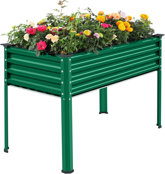 Land Guard Galvanized Oval Large Metal Raised Garden Bed with Legs for Vegetables (Green)