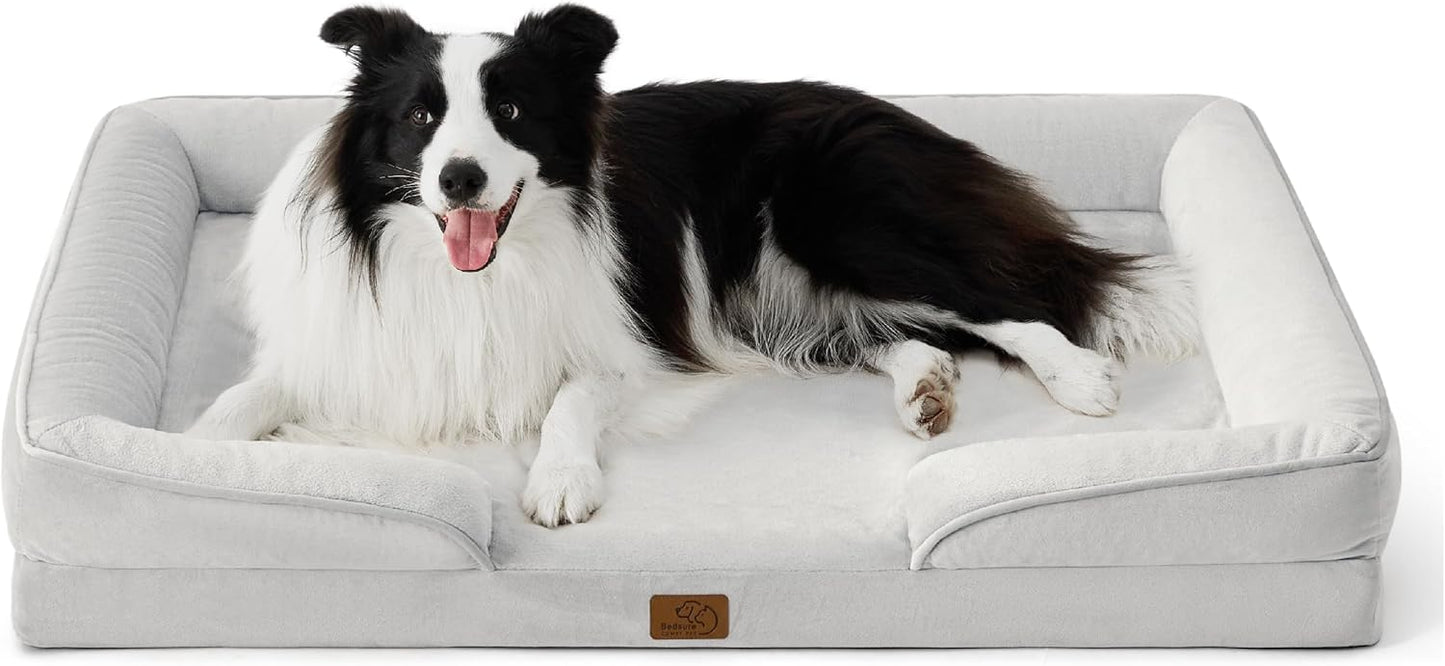 Bedsure Orthopedic Dog Beds Large Sized Dog - Washable Large Dog Cat Bed Waterproof, Comfort Dogs Couch Sofa with Washable Removable Cover, Pet Bed with Nonskid Bottom, Light Grey, 35"