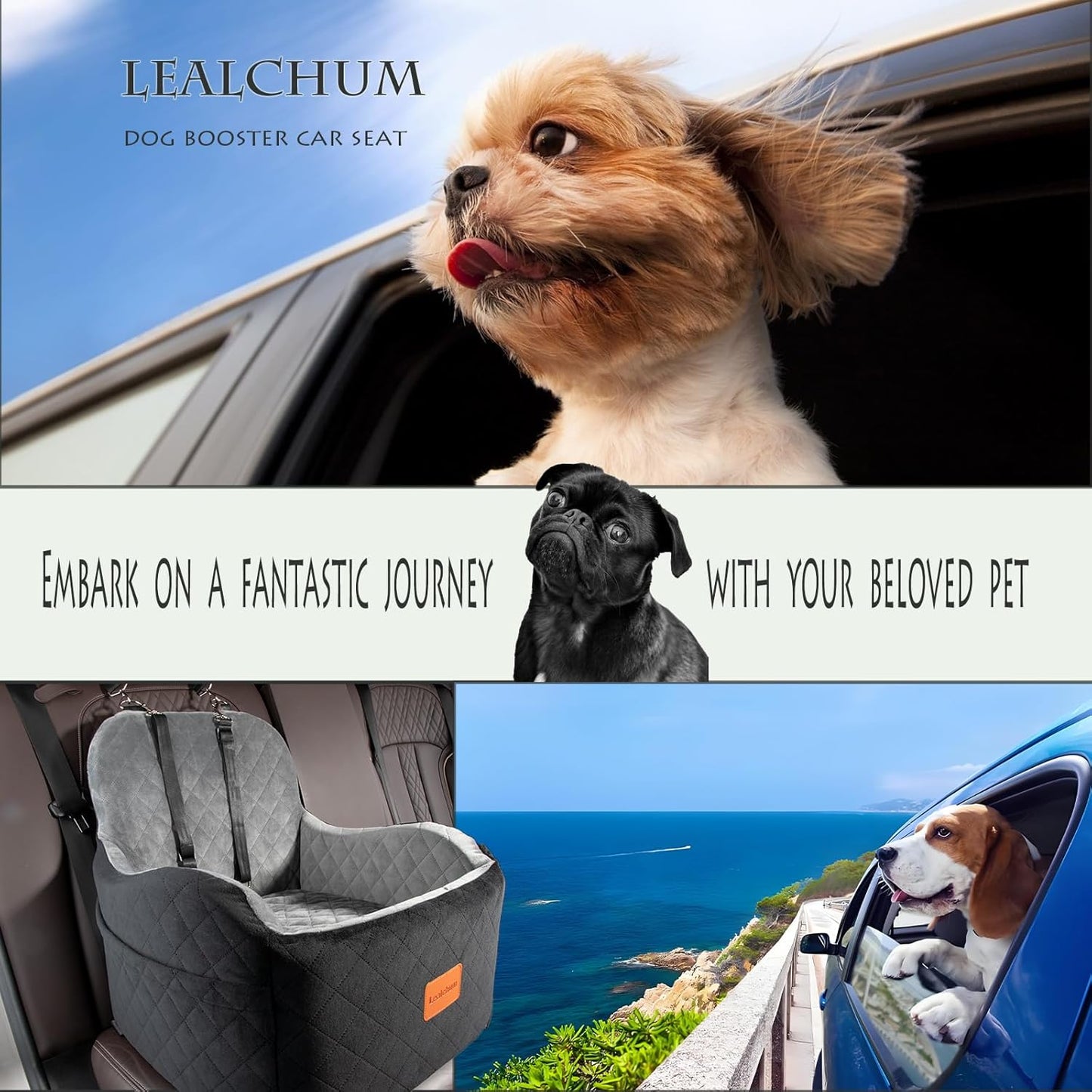 Dog Booster Car Seat for Small/Medium Dogs,6in Elevated Cushion,Fully Detachable and Washable,2 Storage Pockets & 3 Straps,Fits in Front/Back Seat,Easy to Install (Green,Medium)