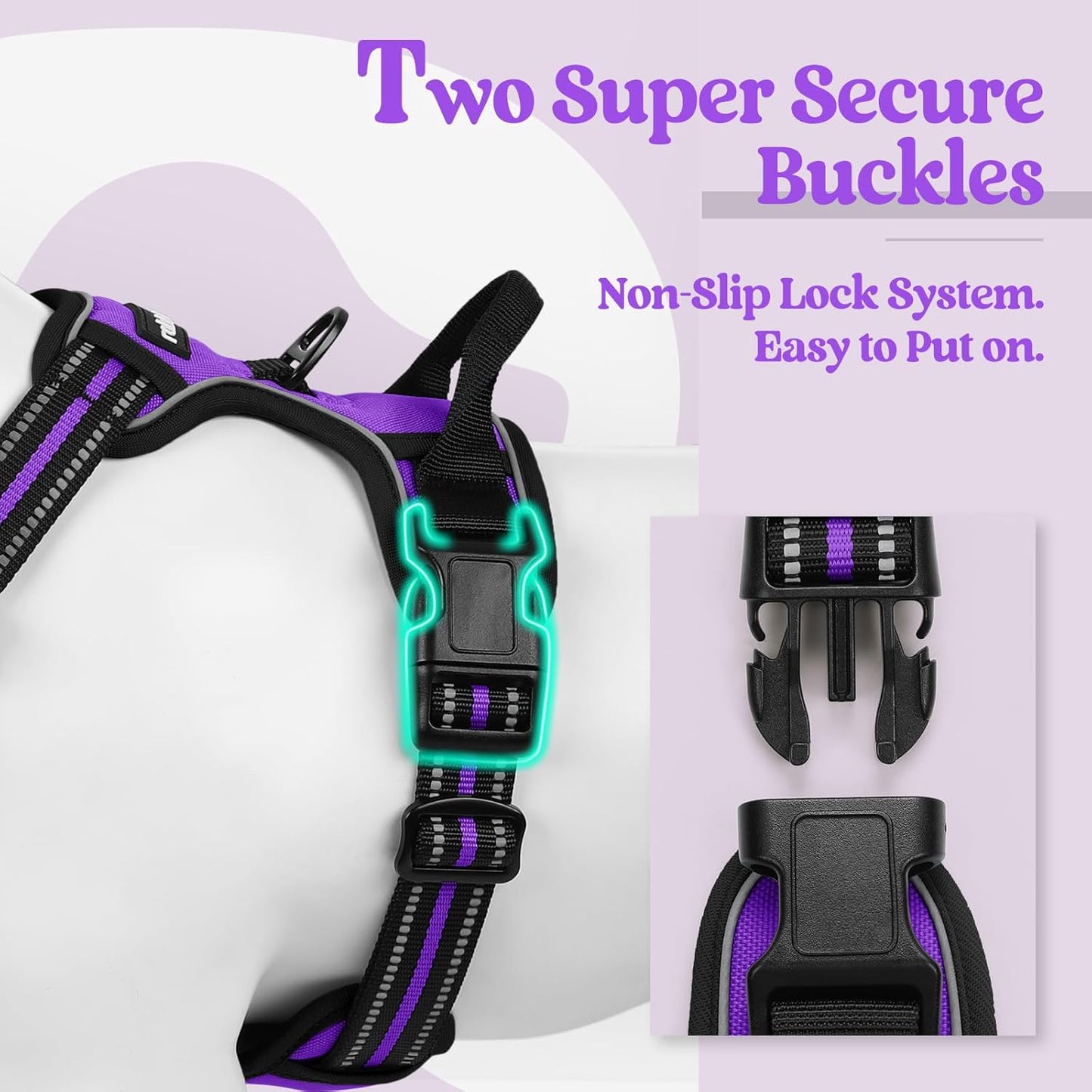rabbitgoo Dog Harness No Pull with 2 Leash Clips, Adjustable Soft Padded, Reflective Oxford No Choke Pet Vest with Easy Control Handle for Small Dogs, Purple, S