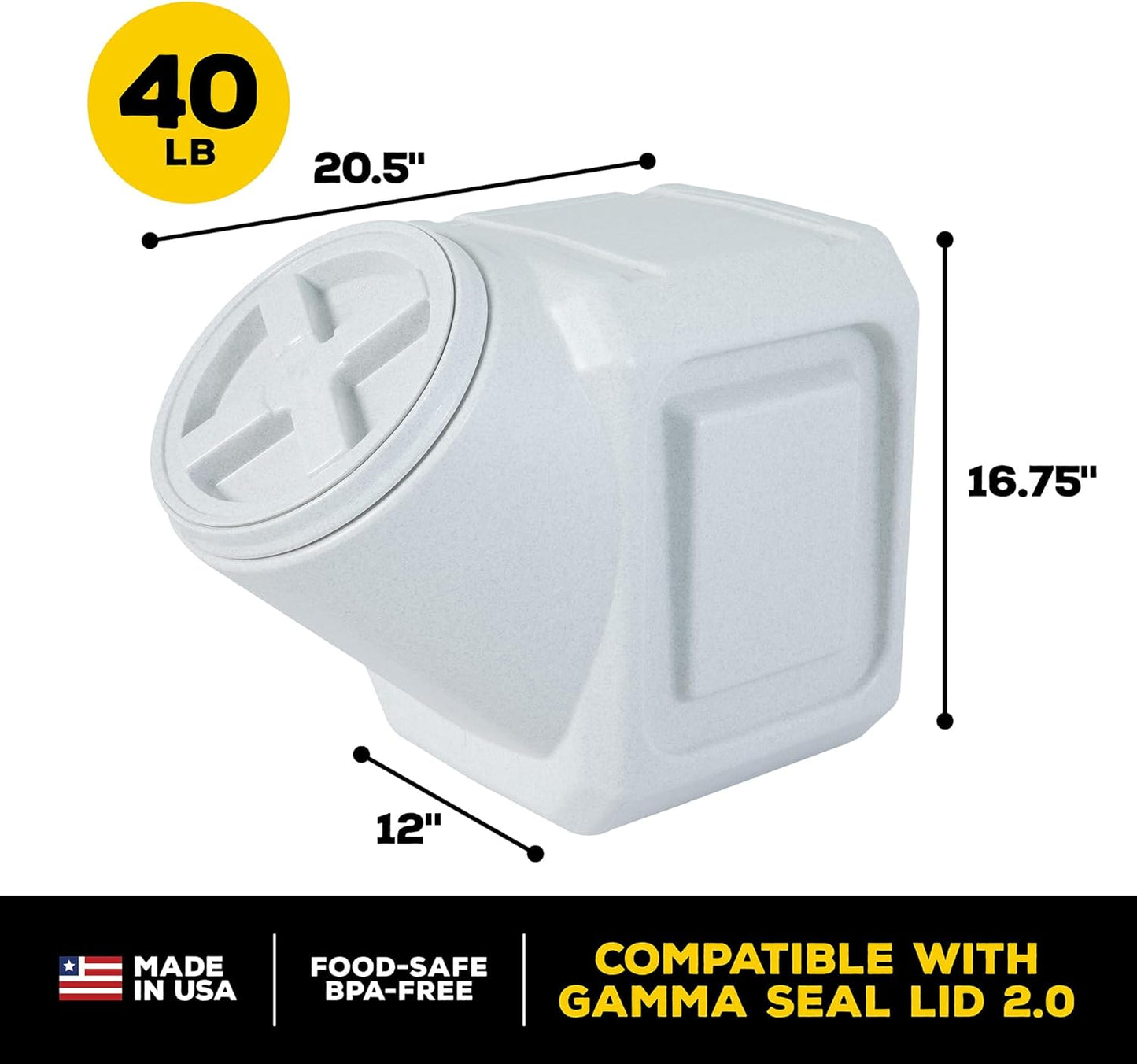 Gamma2 Vittles Vault Stackable Dog Food Storage Container with Sealing Lid, Up to 40 lbs Dry Pet Food Storage Container, USA-Made - [20.5"L x 12"W x 16.75"H]