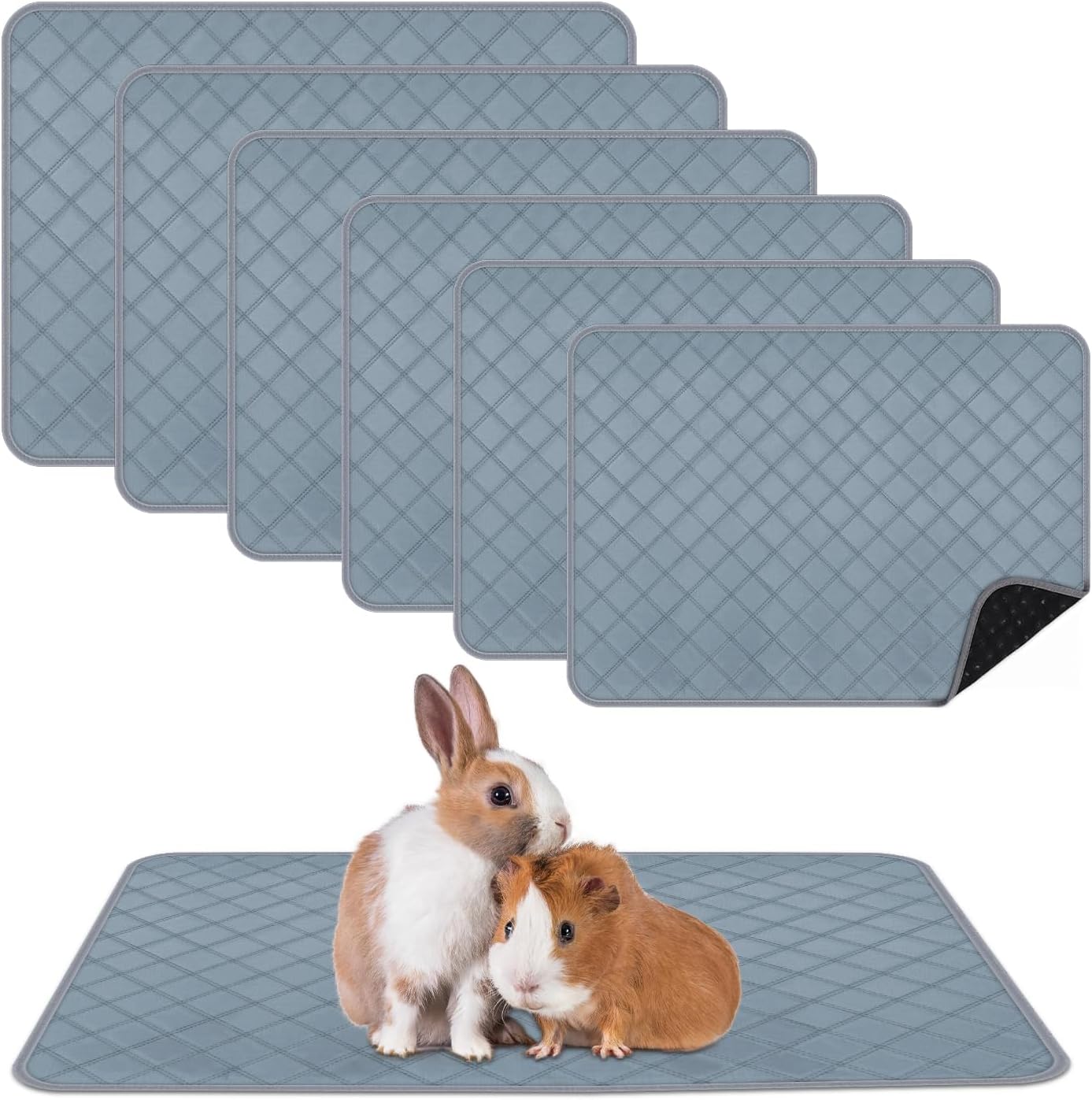 6 Packs Washable Guinea Pig Cage Liners, Waterproof Guinea Pig Pee Pads Reusable Absorbent Bedding Anti Slip Mats for Small Animals Bunny Rabbit Hamster (24 x 18in)