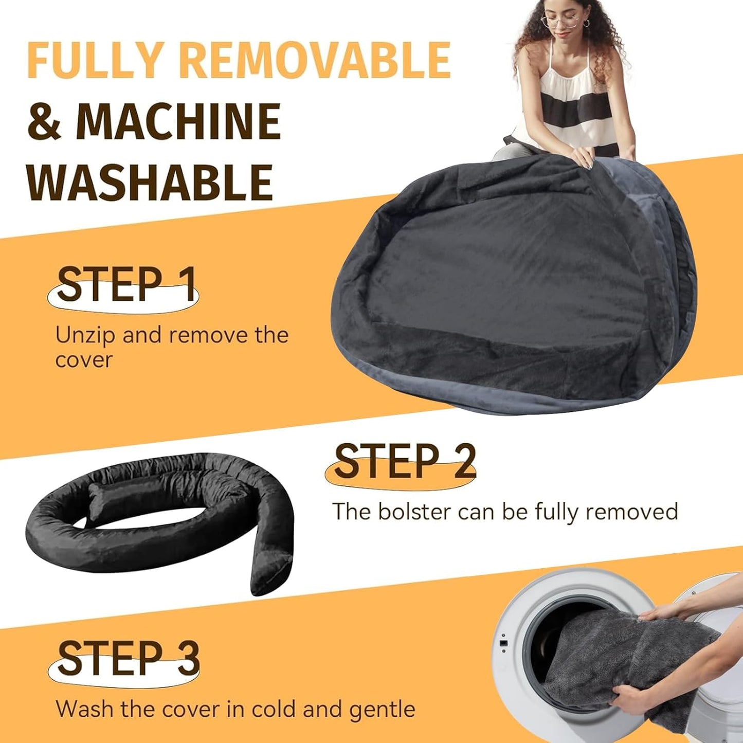 Orthopedic Waterproof Large Dog Bed: Washable Dog Bed with Bolsters - Removable Orthopedic Cover for Medium L XL Large Sized Pet - Non-Slip
