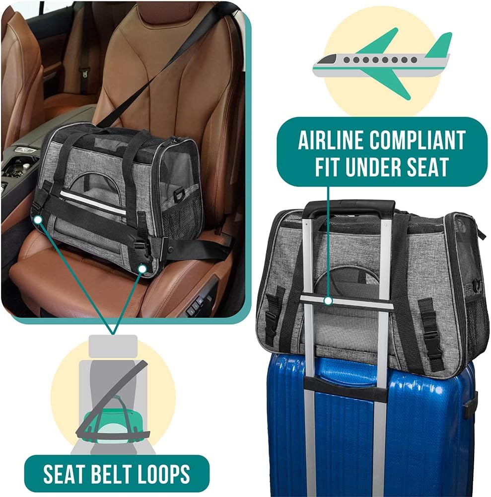 PetAmi Airline Approved Pet Carrier for Cat, Soft Sided Dog Carrier for Small Dog, Cat Travel Supplies Accessories Indoor Cat, Ventilated Pet Carrying Bag Medium Large Kitten Puppy, Large Heather Gray