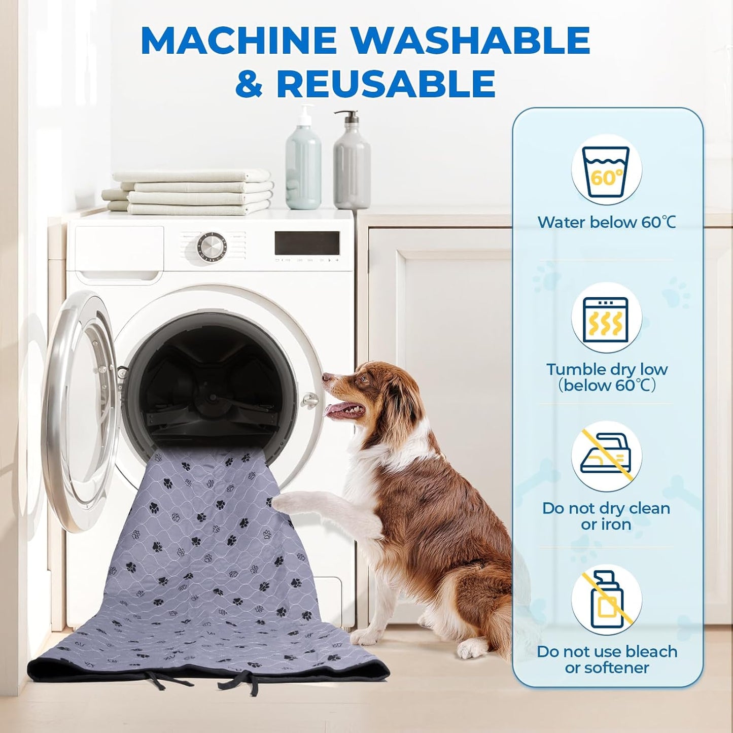 Fostanfly Washable Pee Pads for Dogs, 2 Pack 41"x41", Ultra-Absorbent Leakproof Non-Slip Reusable Potty Training Pads for Dogs, Cats & Puppies Potty