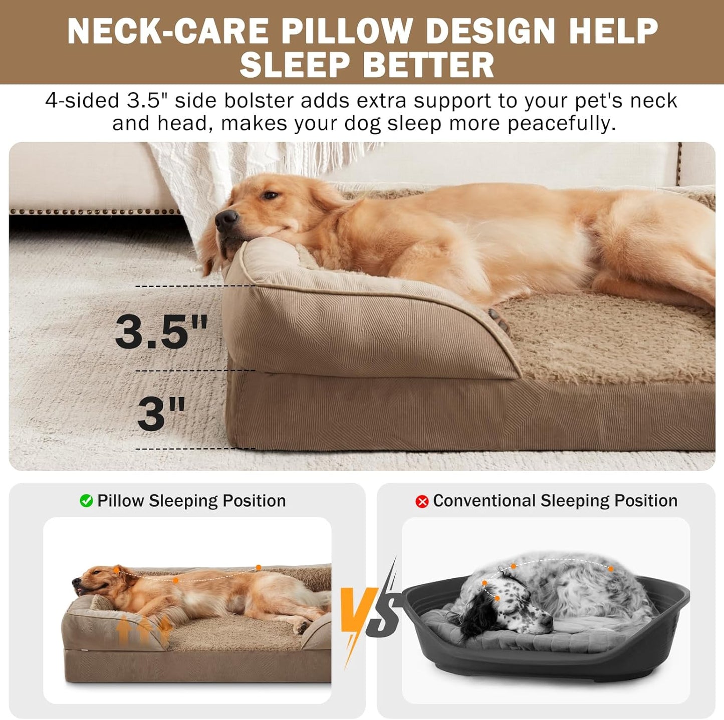 INVENHO Orthopedic Medium Dog Beds for Medium Dogs, Waterproof, Egg-Crate Foam Dog Couch Bed with Washable Removable Cover, Waterproof Lining and Nonskid Bottom