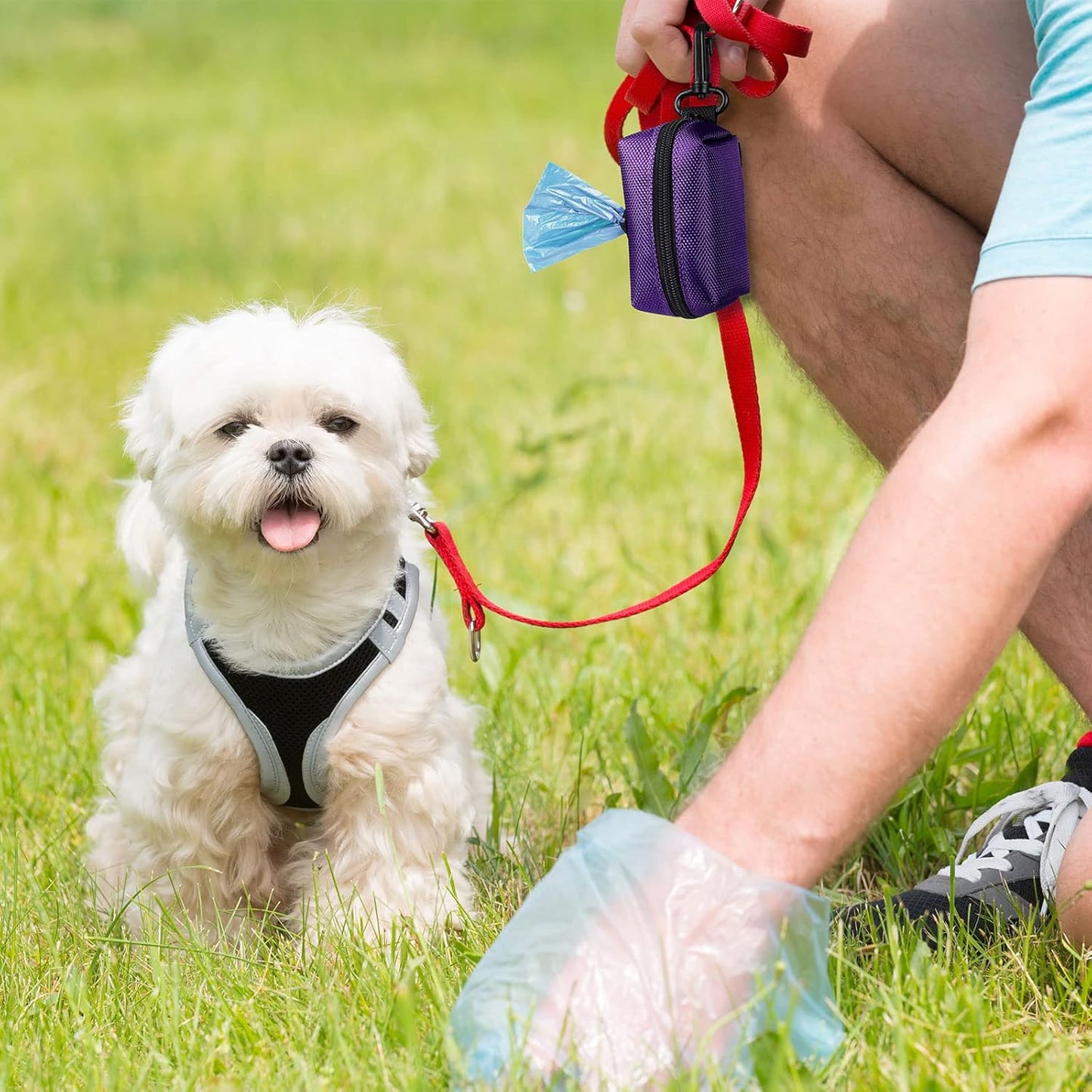 Dog Waste Bag Dispenser Pet Poop Bags Holder for Doggie Waste Bags Dispensers Soft Fabric Zipper Small Doggy Puppy Pouch for Leash Accessory Attachment with Carrier,Grey