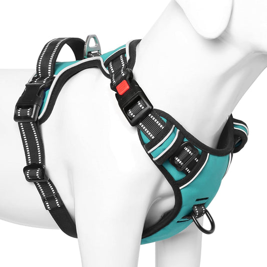 Timos No Pull Dog Harness,NO Need Go Over Dogs Head 3 Snap Buckles Reflective Oxford No Choke Puppy Harness with Front & Back 2 Metal Leash Clips Soft Padded Vest Harnesses for Small Medium Large Dogs