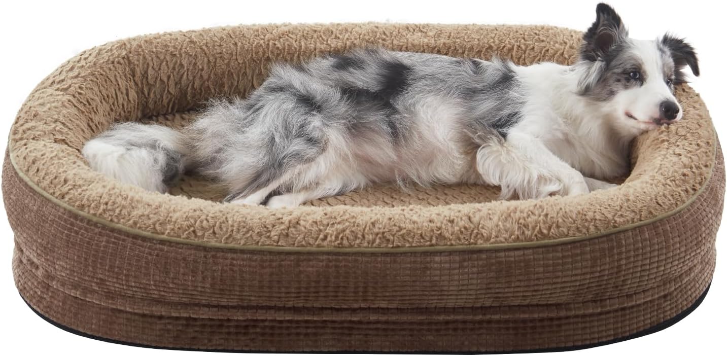 JOEJOY Orthopedic Dog Bed for Large Dogs, Egg-Crate Memory Foam Pet Bed with Bolster Sides, Waterproof Lining, Removable Washable Cover & Non-Slip Bottom, Brown