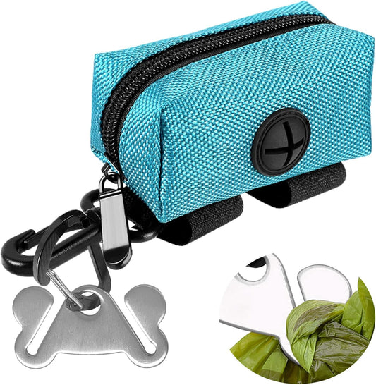 Dog Waste Bag Dispenser Pet Poop Bags Holder for Doggie Waste Bags Dispensers Soft Fabric Zipper Small Doggy Puppy Pouch for Leash Accessory Attachment with Carrier,Green